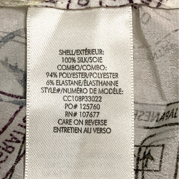 NWT Alice + Olivia Willa Travel Stamp Print Silk Long Sleeve Shirt - Sz S - Picture 8 of 9